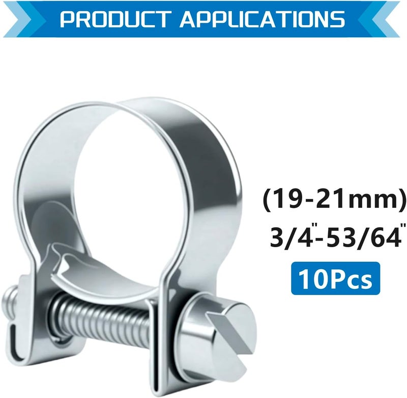 JTAREA 19-21MM Fuel Injection Hose Clamps 3/4"-53/64" Gas Line Clamps Pipe Clamp for Automotive Diesel Petrol Pipes - Image 2